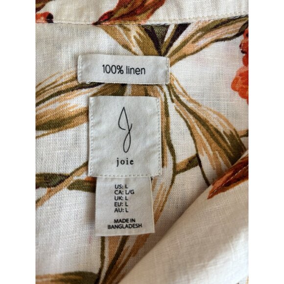 Joie Womens Size Large 100% Linen Blouse Cream Orange Floral Sleeveless - Picture 6 of 7